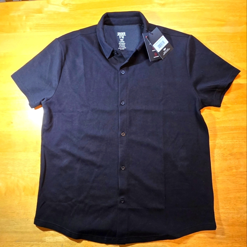 Under 5'10" Shirt LARGE Black Flex Button Down Shirt Lightweight Stretch NEW NWT